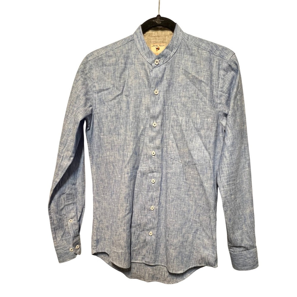 Orange Club‎ Mens 15 Super Slim Fit Blue Poly Cotton Band Collar Shirt